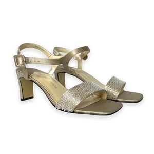 Caparros Satin Covered  Iridescent Beaded Sandals Buckle Square Open Toe Wedding